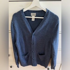 Vintage L.L. Bean men’s Navy blue 100% cotton chunky knit Cardigan Sweater, M